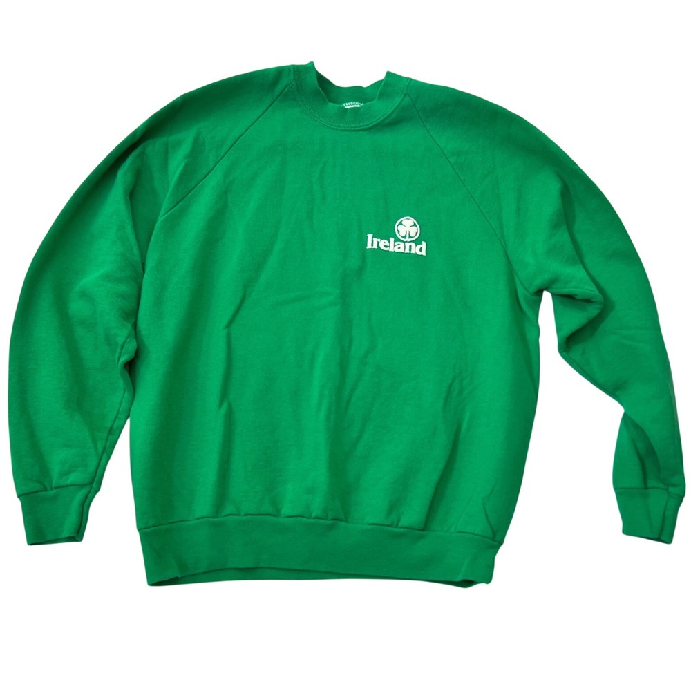 Vintage Green Ireland Shamrock Puff Print Screen‎ Stars Sweatshirt -Large